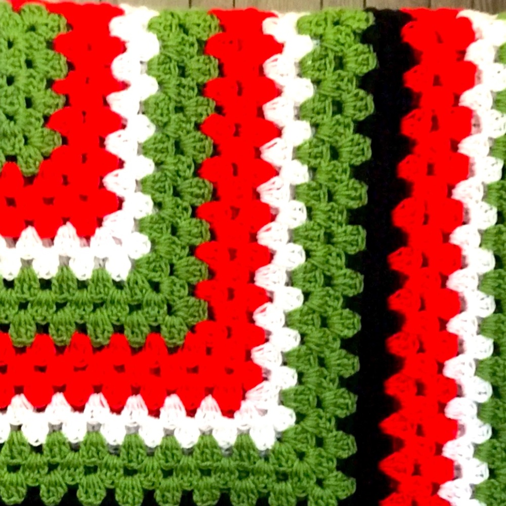 Crocheted 36 Inch Granny Square Throw Done In Grinch Colors Unique one of a kind